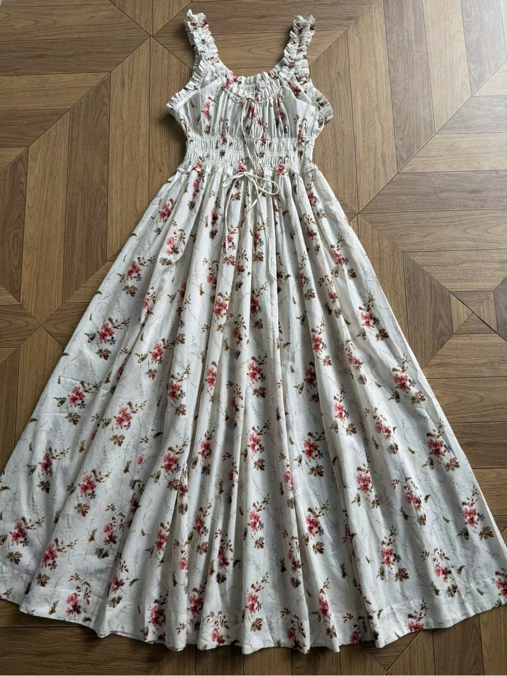 Doen Emmaretta Floral Shirred Organic Cotton Voile Dress, XS S M L - Picture 4 of 9